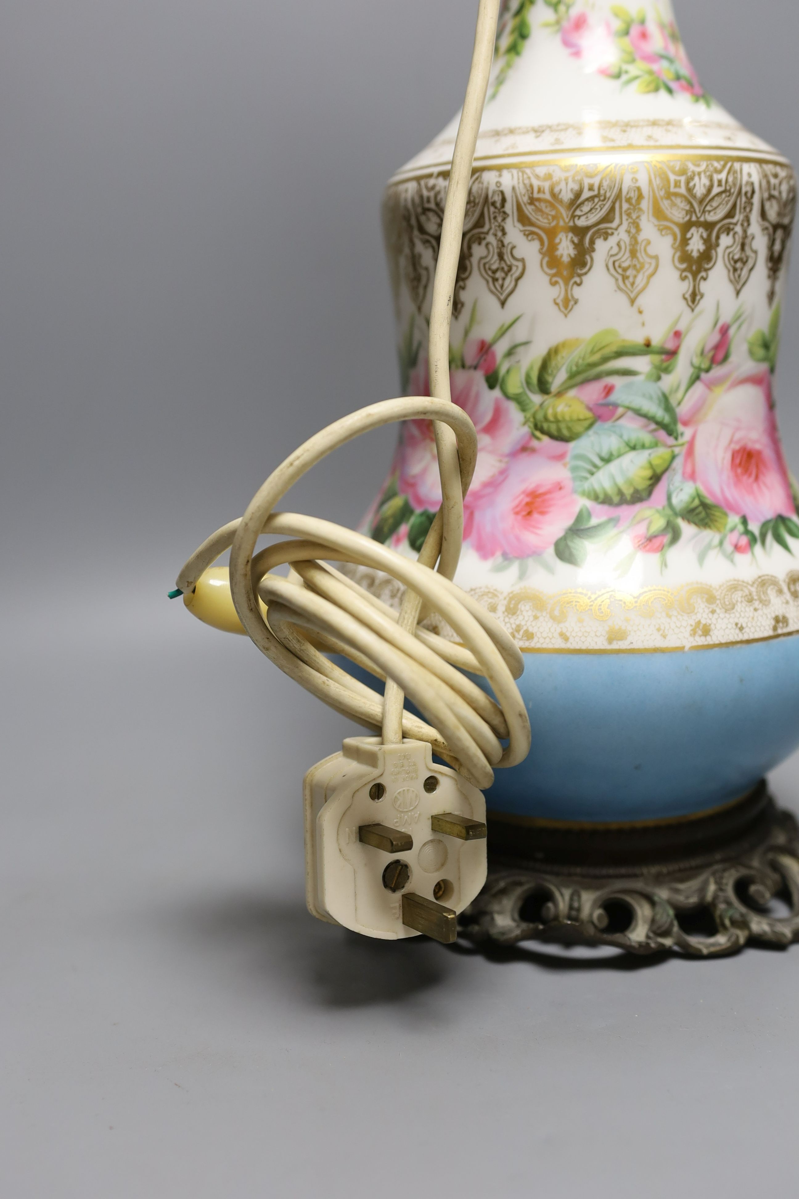 A late 19th century Paris porcelain vase mounted as a lamp - 45.5cm tall